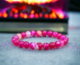 Agate - Banded Botswana Stripe Pink Agate Custom Size Round Smooth Stretch (8mm) Natural Gemstone Crystal Energy Bead Bracelet