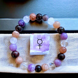 Intention - Menopause Support - Garnet + Lepidolite + Peach Sunstone + Clear Quartz Custom Size Round Smooth Stretch (8mm) Natural Gemstone Crystal Energy Bead Bracelet