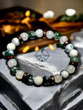 Agate - Tree Agate Green, White Jade, White Lava Stone, Rosewood Spacers Custom Size Round Smooth Stretch (8mm) Natural Gemstone Crystal Energy Bead Bracelet