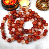 Intention - Root Chakra Balance - Carnelian + Red Jasper + Hematoid Red Healer Fire Quartz Custom Size Round Smooth Stretch (8mm) Natural Gemstone Crystal Energy Bead Bracelet