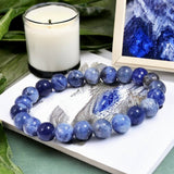 Sodalite Blue Gray Custom Size Round Smooth Stretch (8mm) Natural Gemstone Crystal Energy Bead Bracelet