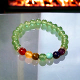 7 CHAKRA & Green Aventurine Silver, Custom Size Round Smooth Stretch Natural Gemstone Crystal Energy Bead Bracelet