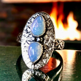 Opalite Sri Lanka Moonstone Natural Gemstone .925 Sterling Silver Ring (Size: 8.5)