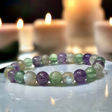 Intention - Crown Chakra Balance - Amethyst + Rainbow Labradorite + Fluorite Custom Size Round Smooth Stretch (8mm) Natural Gemstone Crystal Energy Bead Bracelet