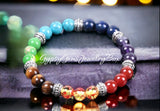 7 CHAKRA Custom Size Multicolor Rainbow Round Smooth Stretch Silver (8mm) Natural Gemstone Crystal Energy Bead Bracelet