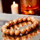 Goldstone Sandstone Gold Orange Custom Size Round Smooth Stretch (8mm) Natural Gemstone Crystal Energy Bracelet