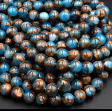 Variscite - Lake Blue Variscite aka “Impression Cloisonne Jasper” Custom Size Round Smooth Stretch (8mm) Natural Gemstone Crystal Energy Bead Bracelet