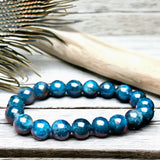 Apatite - “Blue Steel” Apatite•Custom Size•Faceted•Round Smooth Stretch (8mm) Natural Gemstone Crystal Energy Bead Bracelet