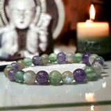 Intention - Crown Chakra Balance - Amethyst + Rainbow Labradorite + Fluorite Custom Size Round Smooth Stretch (8mm) Natural Gemstone Crystal Energy Bead Bracelet