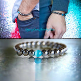 Hematite + Blue Cat Eye (Chrysoberyl ) Round Smooth Stretch (8mm) Natural Gemstone Crystal Energy Bead Bracelet