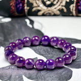 Amethyst - Dark Purple•Custom Size•Round Smooth Stretch (8mm) Natural Gemstone Crystal Energy Bead Bracelet