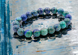 Azurite Blue Green•Custom Size•Round Smooth Stretch (8mm) Natural Gemstone Crystal Energy Bead Bracelet