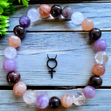 Intention - Menopause Support - Garnet + Lepidolite + Peach Sunstone + Clear Quartz Custom Size Round Smooth Stretch (8mm) Natural Gemstone Crystal Energy Bead Bracelet