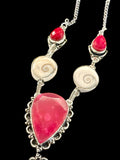 Ruby + Eye of Shiva Shell Multi Stone Natural Gemstone Pear/Oval shape .925 Sterling Silver Stamped Necklace