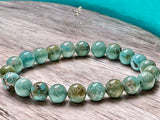 Turquoise - Genuine Natural Blue Green Copper Vein Turquoise, Custom Size, Round Stretch (8mm) Natural Gemstone Crystal Energy Bead Bracelet