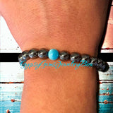 Hematite + Blue Cat Eye (Chrysoberyl ) Round Smooth Stretch (8mm) Natural Gemstone Crystal Energy Bead Bracelet