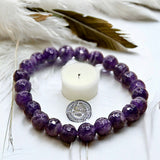 Amethyst - Chevron Dream Amethyst Dark Purple•Faceted•Custom Size• Round Stretch (8mm) Natural Gemstone Crystal Energy Bead Bracelet