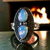 Opalite Sri Lanka Moonstone Natural Gemstone .925 Sterling Silver Ring (Size: 8.5)