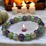 Intention - Crown Chakra Balance - Amethyst + Rainbow Labradorite + Fluorite Custom Size Round Smooth Stretch (8mm) Natural Gemstone Crystal Energy Bead Bracelet