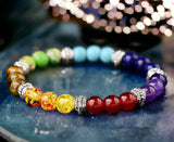 7 CHAKRA Custom Size Multicolor Rainbow Round Smooth Stretch Silver (8mm) Natural Gemstone Crystal Energy Bead Bracelet