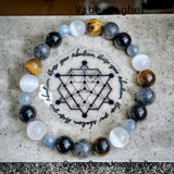 Intention - “Vibe Higher”, Raise Your Vibration - Selenite + Kyanite + Tiger Eye + Larvikite (Black Rainbow Labradorite) + Black Obsidian Custom Size Round Smooth Stretch (8mm) Natural Gemstone Crystal Energy Bead Bracelet