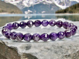 Amethyst - Chevron Dream Amethyst Dark Purple•Faceted•Custom Size• Round Stretch (8mm) Natural Gemstone Crystal Energy Bead Bracelet