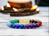 7 CHAKRA & Hematite Saucer Custom Size Round Smooth Stretch (8mm) Natural Gemstone Crystal Energy Bead Bracelet