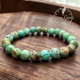 Turquoise - Green Peru Natural Turquoise, Custom Size, Round Stretch (8mm) Natural Gemstone Crystal Energy Bead Bracelet