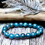 Apatite - “Blue Steel” Apatite•Custom Size•Faceted•Round Smooth Stretch (8mm) Natural Gemstone Crystal Energy Bead Bracelet