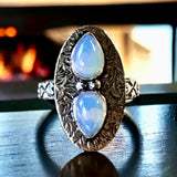 Opalite Sri Lanka Moonstone Natural Gemstone .925 Sterling Silver Ring (Size: 8.5)