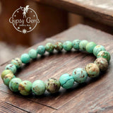 Turquoise - Green Peru Natural Turquoise, Custom Size, Round Stretch (8mm) Natural Gemstone Crystal Energy Bead Bracelet