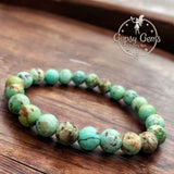 Turquoise - Green Peru Natural Turquoise, Custom Size, Round Stretch (8mm) Natural Gemstone Crystal Energy Bead Bracelet