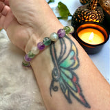 Intention - Crown Chakra Balance - Amethyst + Rainbow Labradorite + Fluorite Custom Size Round Smooth Stretch (8mm) Natural Gemstone Crystal Energy Bead Bracelet