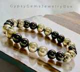 Pyrite (Silver) + Black Obsidian Round Smooth Stretch (8mm) Natural Gemstone Crystal Energy Bead Bracelet