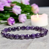 Amethyst - Chevron Dream Amethyst Dark Purple•Faceted•Custom Size• Round Stretch (8mm) Natural Gemstone Crystal Energy Bead Bracelet