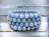 Angelite - Blue Angelite•Custom Size•Round Smooth Stretch (8mm) Natural Gemstone Crystal Energy Bead Bracelet