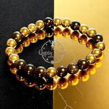 Pyrite (Gold) + Gold Sheen Black Obsidian Round Smooth Stretch (8mm) Natural Gemstone Crystal Energy Bead Bracelet