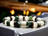 Agate - Tree Agate Green, White Jade, White Lava Stone, Rosewood Spacers Custom Size Round Smooth Stretch (8mm) Natural Gemstone Crystal Energy Bead Bracelet