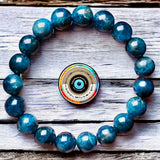 Apatite - “Blue Steel” Apatite•Custom Size•Faceted•Round Smooth Stretch (8mm) Natural Gemstone Crystal Energy Bead Bracelet