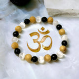 Intention - “Purge” - Selenite + Palo Santo + Black Tourmaline - Custom Size Round Smooth Stretch (8mm) Natural Gemstone Crystal Energy Bead Bracelet