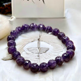 Amethyst - Chevron Dream Amethyst Dark Purple•Faceted•Custom Size• Round Stretch (8mm) Natural Gemstone Crystal Energy Bead Bracelet