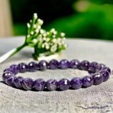 Amethyst - Chevron Dream Amethyst Dark Purple•Faceted•Custom Size• Round Stretch (8mm) Natural Gemstone Crystal Energy Bead Bracelet