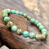 Turquoise - Green Peru Natural Turquoise, Custom Size, Round Stretch (8mm) Natural Gemstone Crystal Energy Bead Bracelet