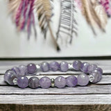 Amethyst - Chevron Dream Amethyst•Faceted Light Purple Amethyst•Clear Quartz Crystal•Silver Disk Spacers•Custom Size•Round Stretch (8mm) Natural Gemstone Crystal Energy Bead Bracelet