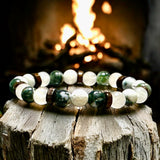 Agate - Tree Agate Green, White Jade, White Lava Stone, Rosewood Spacers Custom Size Round Smooth Stretch (8mm) Natural Gemstone Crystal Energy Bead Bracelet