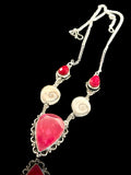 Ruby + Eye of Shiva Shell Multi Stone Natural Gemstone Pear/Oval shape .925 Sterling Silver Stamped Necklace