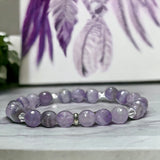Amethyst - Chevron Dream Amethyst•Faceted Light Purple Amethyst•Clear Quartz Crystal•Silver Disk Spacers•Custom Size•Round Stretch (8mm) Natural Gemstone Crystal Energy Bead Bracelet
