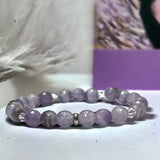Amethyst - Chevron Dream Amethyst•Faceted Light Purple Amethyst•Clear Quartz Crystal•Silver Disk Spacers•Custom Size•Round Stretch (8mm) Natural Gemstone Crystal Energy Bead Bracelet