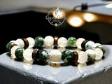 Agate - Tree Agate Green, White Jade, White Lava Stone, Rosewood Spacers Custom Size Round Smooth Stretch (8mm) Natural Gemstone Crystal Energy Bead Bracelet