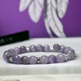 Amethyst - Chevron Dream Amethyst•Faceted Light Purple Amethyst•Clear Quartz Crystal•Silver Disk Spacers•Custom Size•Round Stretch (8mm) Natural Gemstone Crystal Energy Bead Bracelet